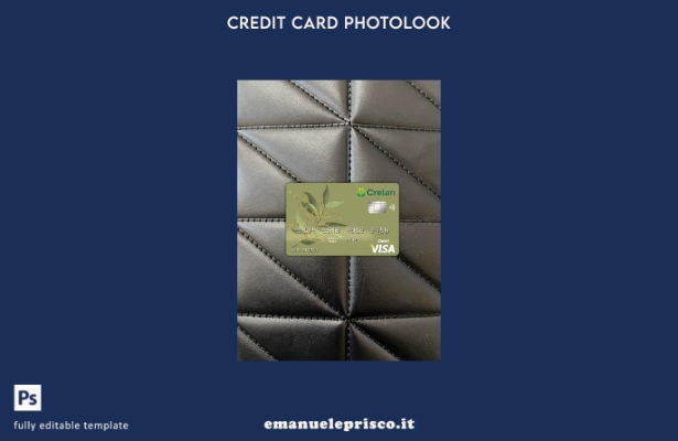 modello frontale photolook con carta Visa bancaria Belgio Crelan in stile verifi